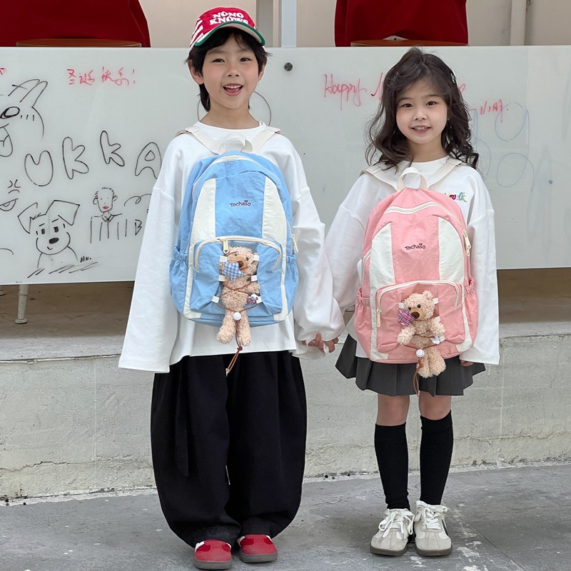 Jardín de infantes bolsas escolares de dibujos animados lindos osos muñecas mochilas para niños y niñas