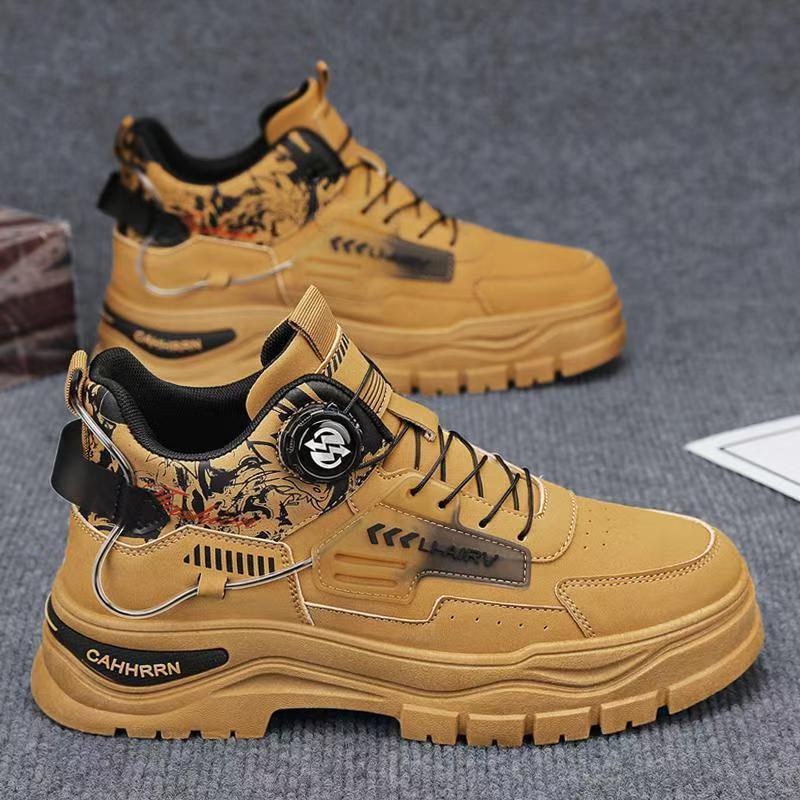 Zapatos de hombre de invierno juvenil impermeable, desgaste, antideslizante, herramientas casuales con botón giratorio, botas Martin