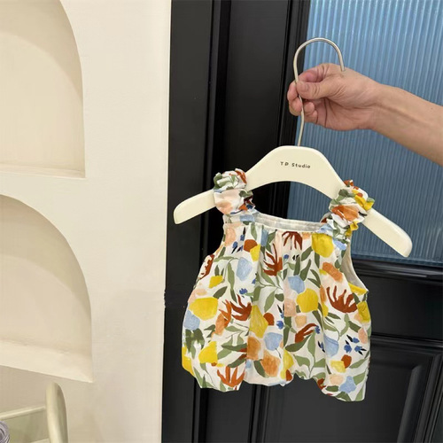  Summer Girls Korean Style Floral Camisole Suit Girl Baby Fashionable Vest Flare Pants Thin Two-piece Set