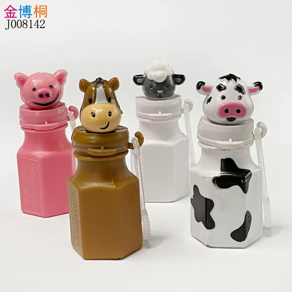 四款动物泡泡水 儿童吹泡泡玩具 趣味农场动物头迷你小瓶装泡泡水