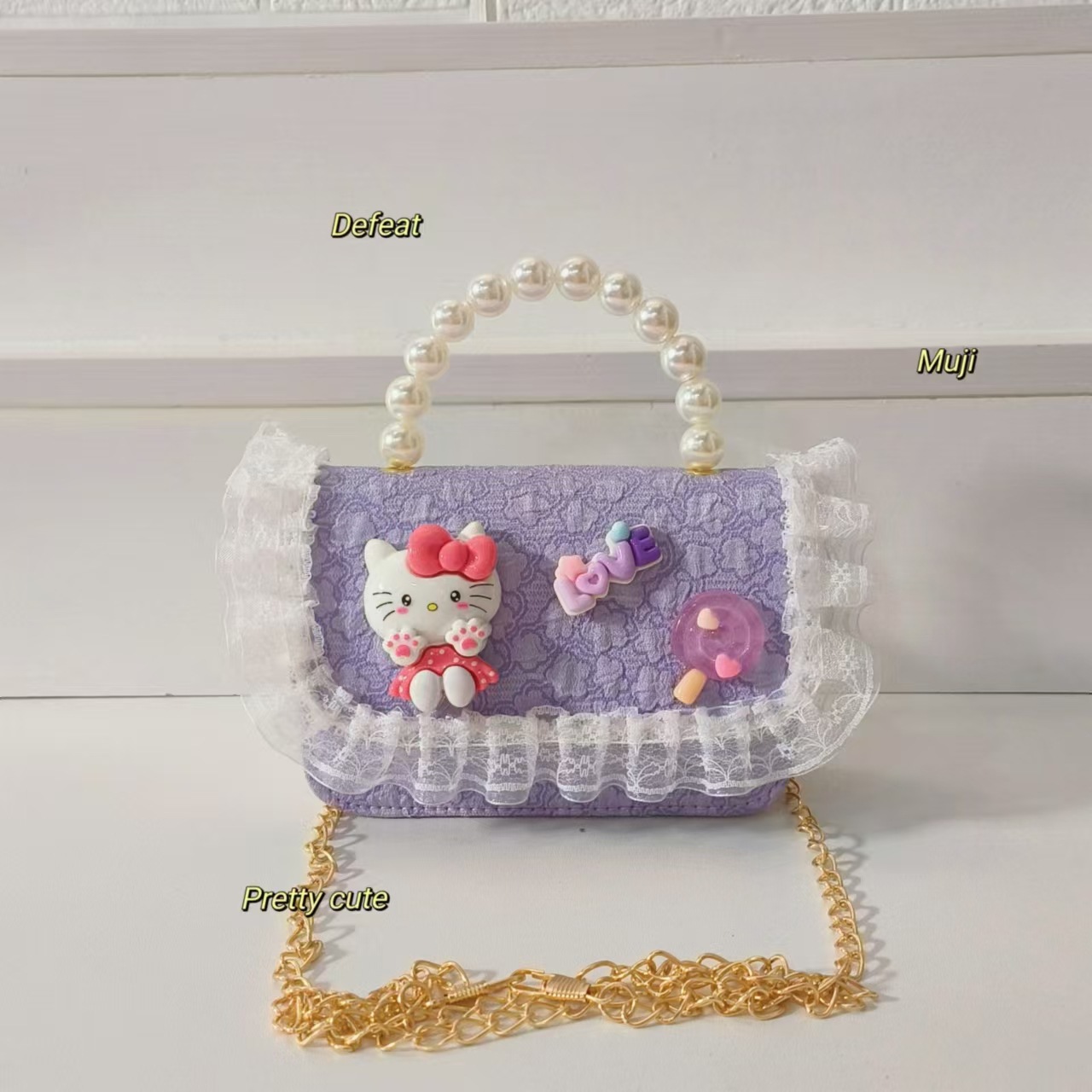 Bolso de perla bolso de hombro bolso de cambio bolso de princesa bolso de caricatura gato KT bolso de niños bolso de cadena bolso pequeño