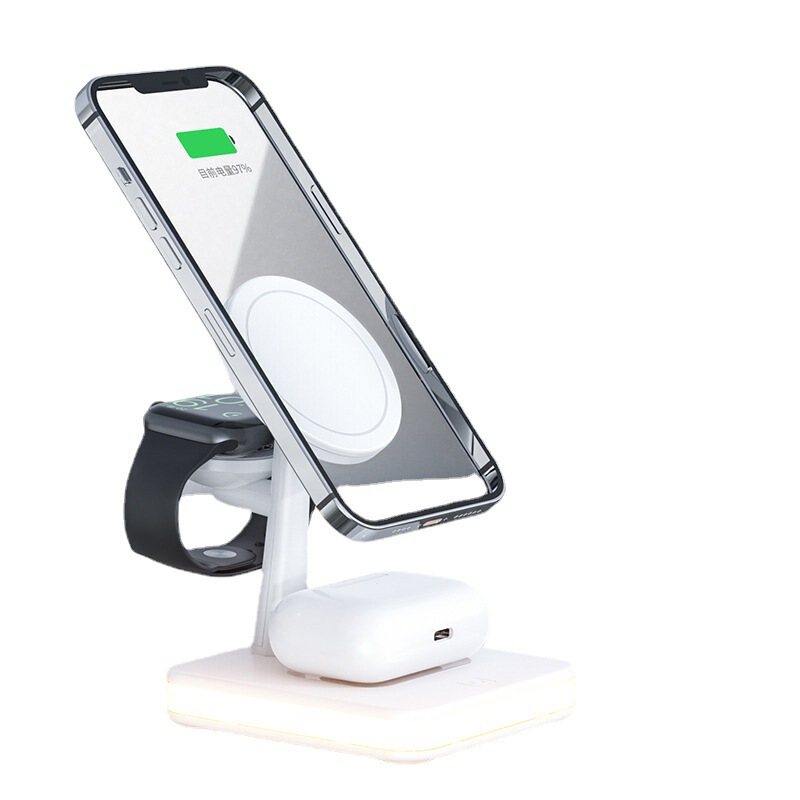 Suitable for Apple Magsafe Three-In-One Magnetic Wireless Charger Watch AirPods Headphone Charger Qc Fast Charge Suitable for Apple Magsafe Three-In-One Magnetic Wireless Charger Watch AirPods Headphone Charger Qc Fast Charge