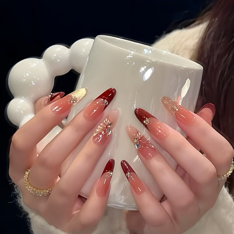 Purely Handmade Light Luxury Nude French Cat-Eye Diamond-Studded Nail Stickers That Enhance Complexion, Removable Wearable Nail Patches Wholesale