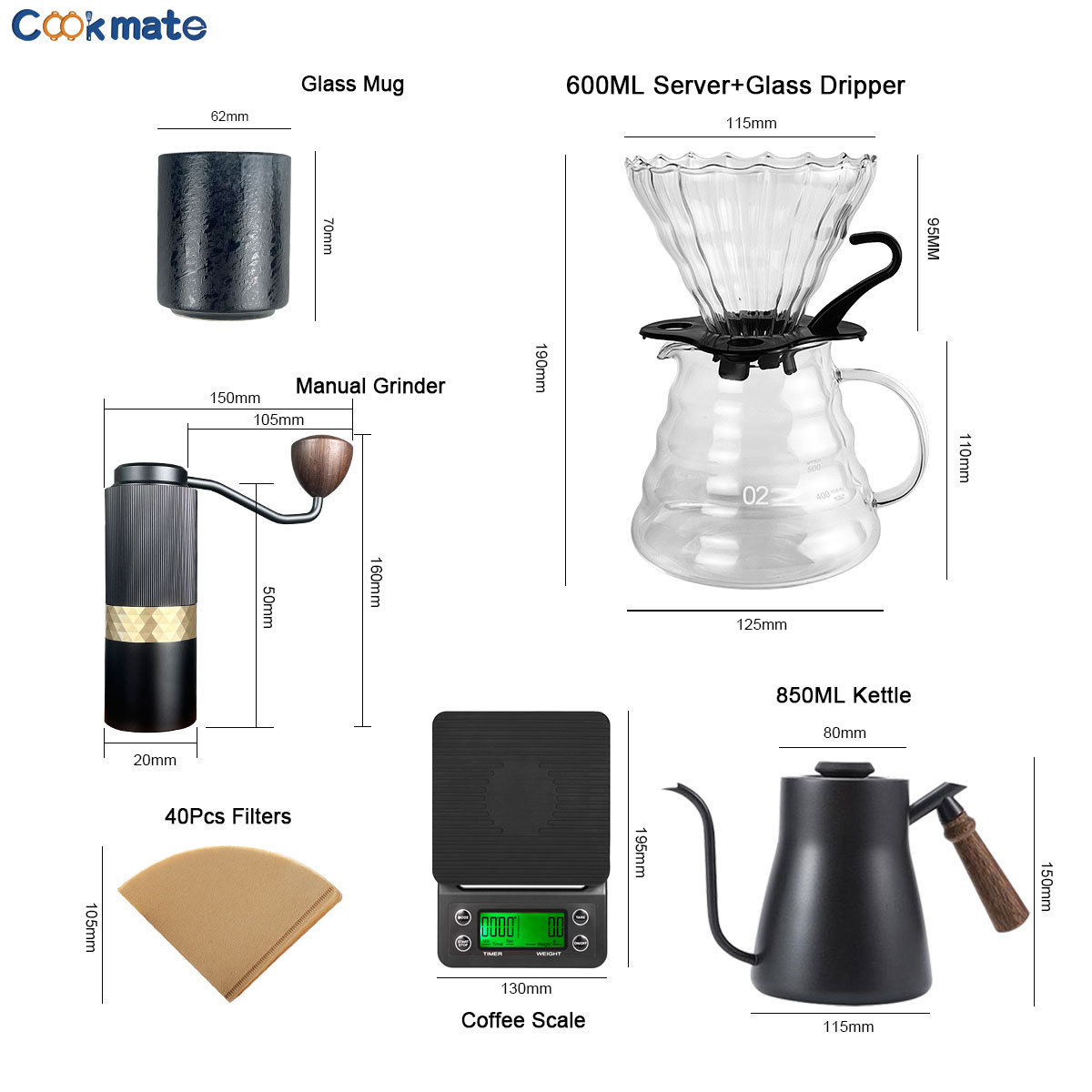 Conjunto de café de lavado de mano portátil, molinillo de frijoles de mano, caja de regalo, olla de lavado de mano doméstica para compartir, combinación al aire libre de taza de lavado de soja