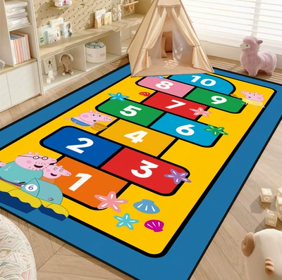 Children's Room Carpet Digital Cognitive | Avtomobil döşəmə paspasları - hopscotch-peppa-blue-90-140cm