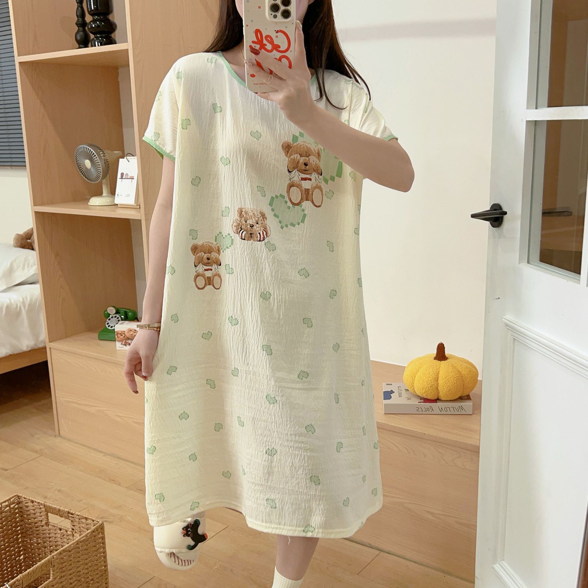 잠옷 새로운 클라우드 면화 무료 사이즈 소녀 잠옷 여성 여름 반팔 풀오버 만화 크로스 보더 싱글 러닝 볼륨 라이브 방송