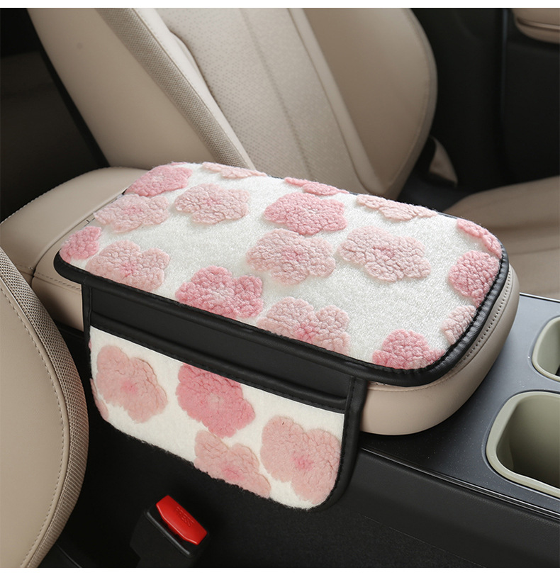 Women's Winter Cashmere Car Armrest Box Mat Sweet Little Flower Protective Pad Storage Storage Bag Tumeu Xiyin
