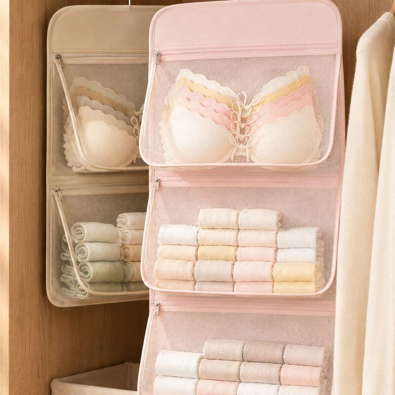 Underwear storage bag, hanging organizer for closets, suitable for dorm rooms, for storing bras, intimate apparel, socks, and underwear