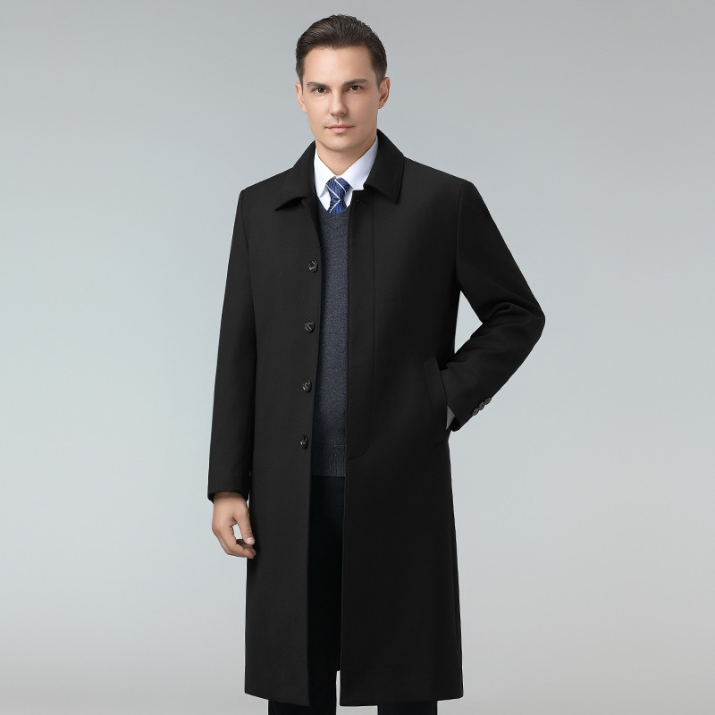 Genuine Brand Men's Winter Long down Jacket with Removable Liner, Middle-Aged Dad's Over-The-Knee Windbreaker Jacket