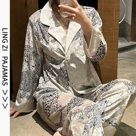 2525新款睡衣女秋冬季金丝绒长袖开衫套装外穿网红加厚保暖家居服