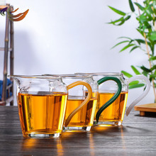 批发玻璃公道杯彩色把手加厚底玻璃茶海透明玻璃分茶器玉把公杯