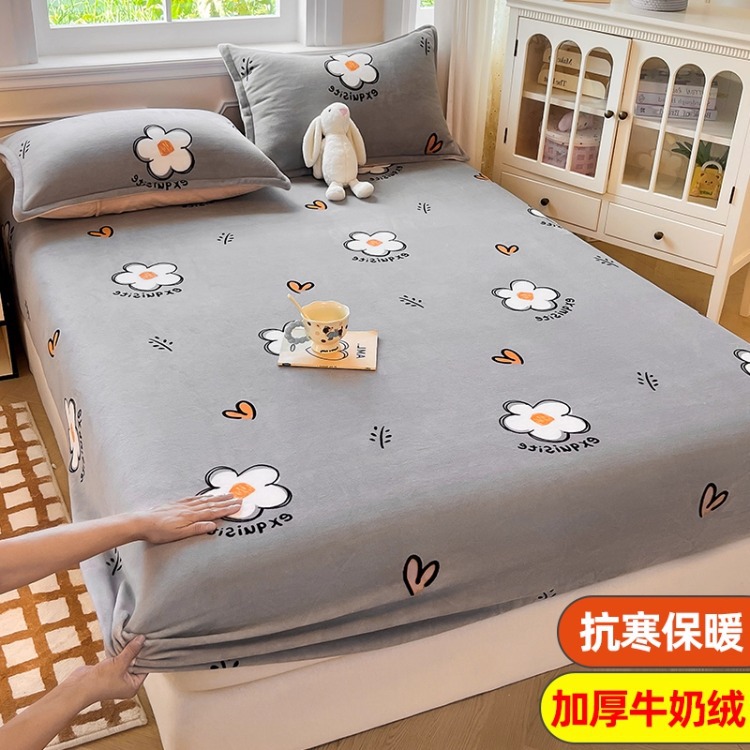 Niños caricaturas leche cama de terciopelo de invierno una sola pieza de terciopelo de colchón grueso cubierta de cama de terciopelo de coral cubierta de niño