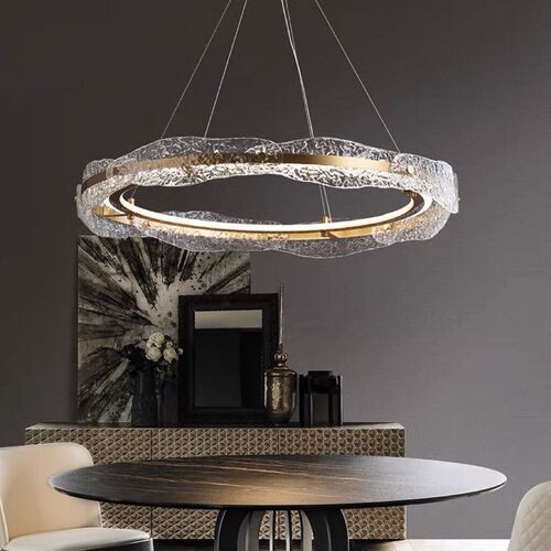 Nordic light luxury living room glass chandelier modern simple personality model room restaurant master bedroom lamp round chandelier