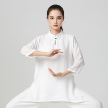 纱纱麻太极练功服套装春夏季新款薄款居士套装禅修禅茶武术瑜伽女