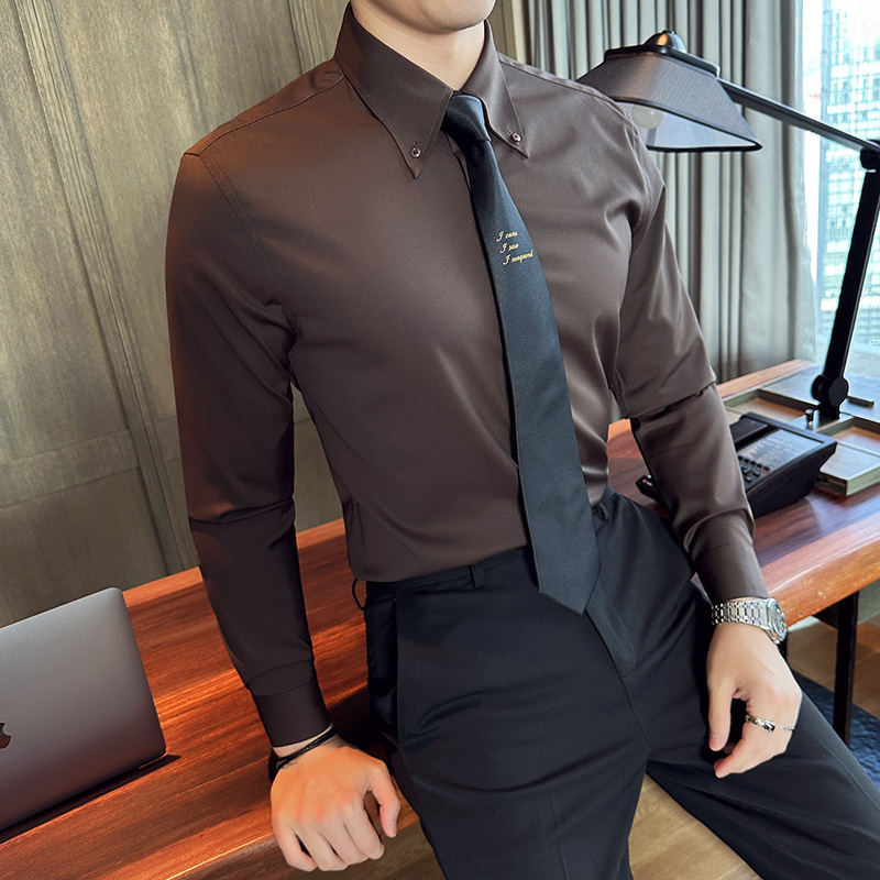 2026 Spring Youth Large Collar Slim Fit Shirt Men's Long Sleeve Business Casual Shirt Cs3034
