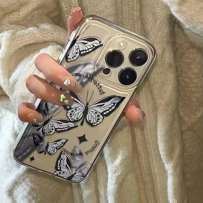 La mariposa estilo ins es adecuada para iPhone 16promax funda para teléfono móvil Apple 15 anti-caída 14pro Japón y Corea del Sur 13/12/11