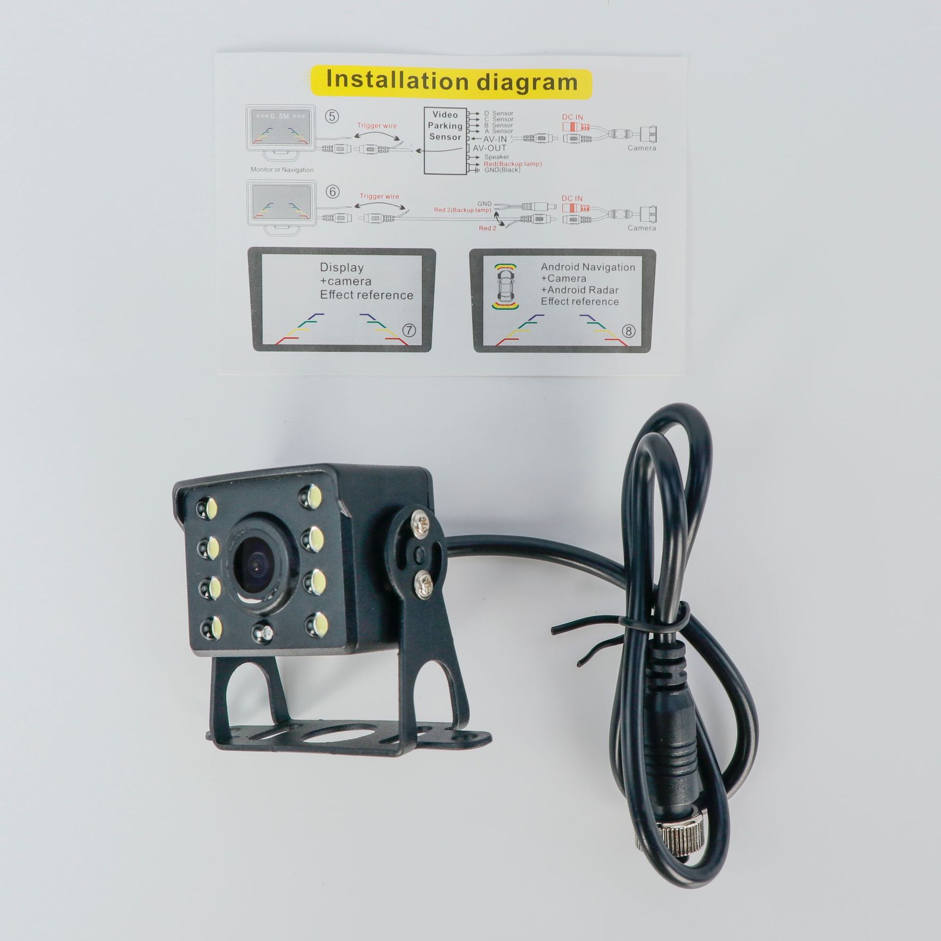 Wide-Angle Rear High-Definition Night Vision Cvbs Reversing Camera Car Camera Midibus with 8 Lights Truck Camera