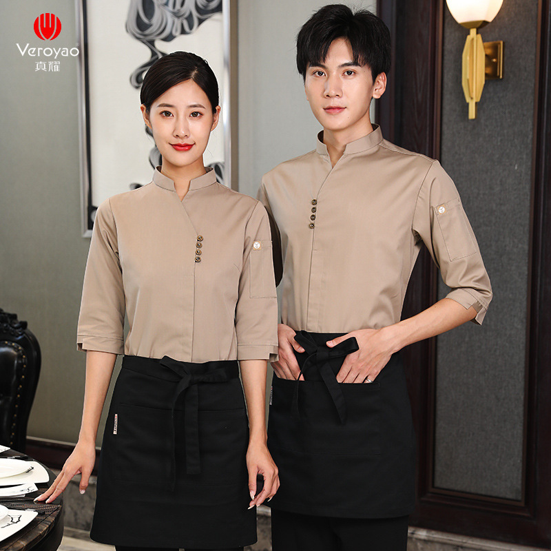 Zhenyao hotel waiter work clothes half sleeve 3/4 sleeve restaurant dining shirt restaurant hot pot restaurant autumn and winter clothing Zhenyao hotel waiter work clothes half sleeve 3/4 sleeve restaurant dining shirt restaurant hot pot restaurant autumn and winter clothing