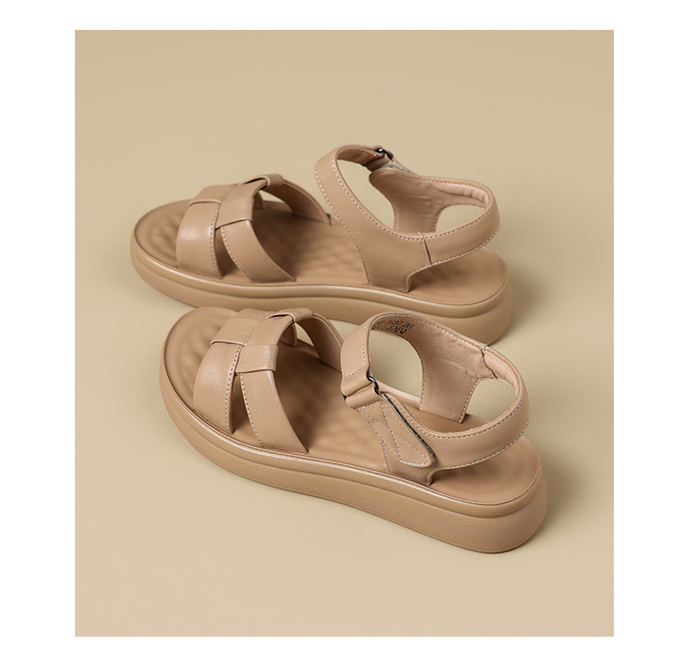 Sandal nữ đế dày mềm quai dệt kiểu xỏ ngón — EQ30 Màu be chi tiết 18