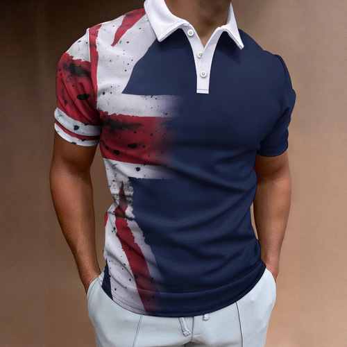 New Men's European and American Polo Shirt with Collar, Eagle Short-Sleeve T-Shirt, Fashion Personalized Print Streetwear Top