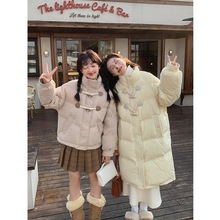 牛角扣羽绒服女新款中长款加厚立领面包服甜美小个子冬季外套