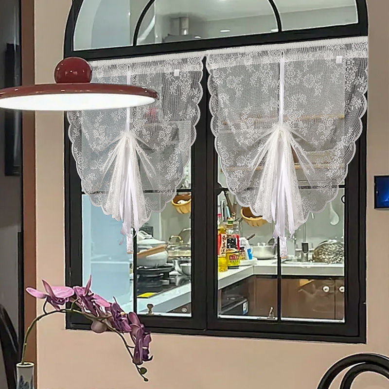 Lace Kitchen Coffee Table Half Curtain French Style Pull Curtain No-Drill Wholesale Light Luxury No-Drill Home Balcony