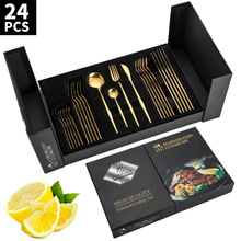 爆款产品葡萄牙不锈钢餐具24件套装刀叉勺对双开礼品盒厂家直销