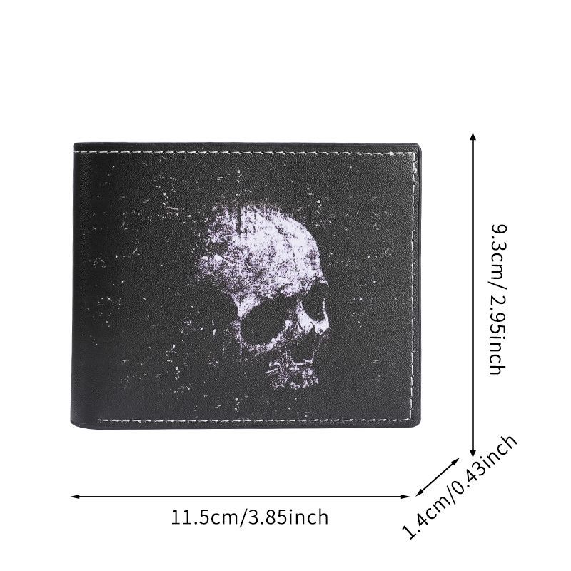 Cartera de cráneo de murciélago transfronterizo, cartera corta, cráneo retrógrado impresión, bolso de cambio de dos veces para hombres y mujeres