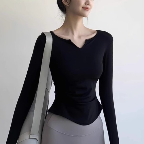Women's V-neck Elastic Quick-dry Yoga Top Professional Training Long-sleeve T-shirt Slim Fit Fitness Clothing Spring and Summer