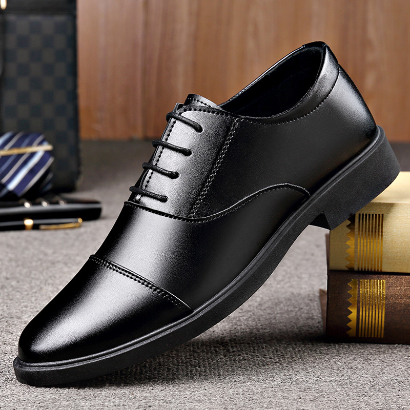 New Genuine Leather Cowhide Three-Joint Stitched Leather Shoes, Popular Soft-Soled Soft-Surface Men's Versatile Lace-Up Leather Shoes for Men