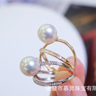 18K Gold Cross Surround Thick Gold Pearl Ring Zircon Inlaid Picture with 7-9mm Beads Without Beads
