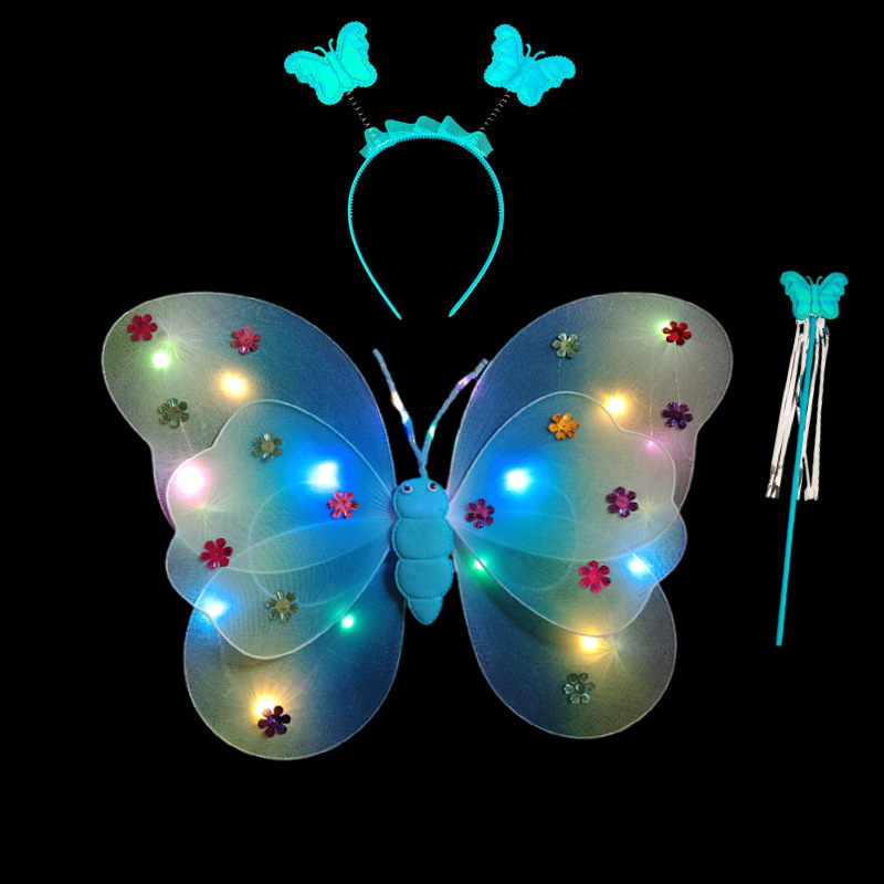 Mariposa luminosa alas de niña espalda juguetes flash niños maravillosos hadas varitas mágicas hadas flores set de tres piezas