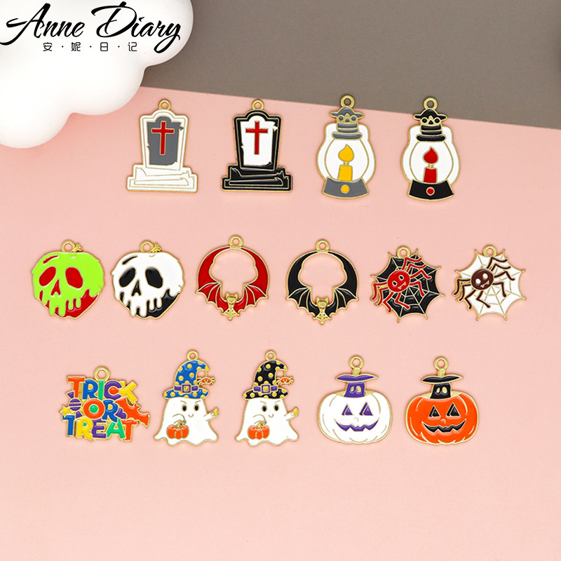 Halloween DIY Accessories Ghost Pumpkin Skull Bag Packaging Jewelry Necklace Pendant Cross Border Alloy Oil Drops Halloween DIY Accessories Ghost Pumpkin Skull Bag Packaging Jewelry Necklace Pendant Cross Border Alloy Oil Drops