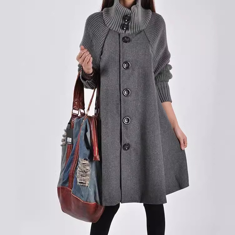 Women's Clothing large size women's mid length loose woolen coat cape woolen windbreaker jacket_voghion.com
