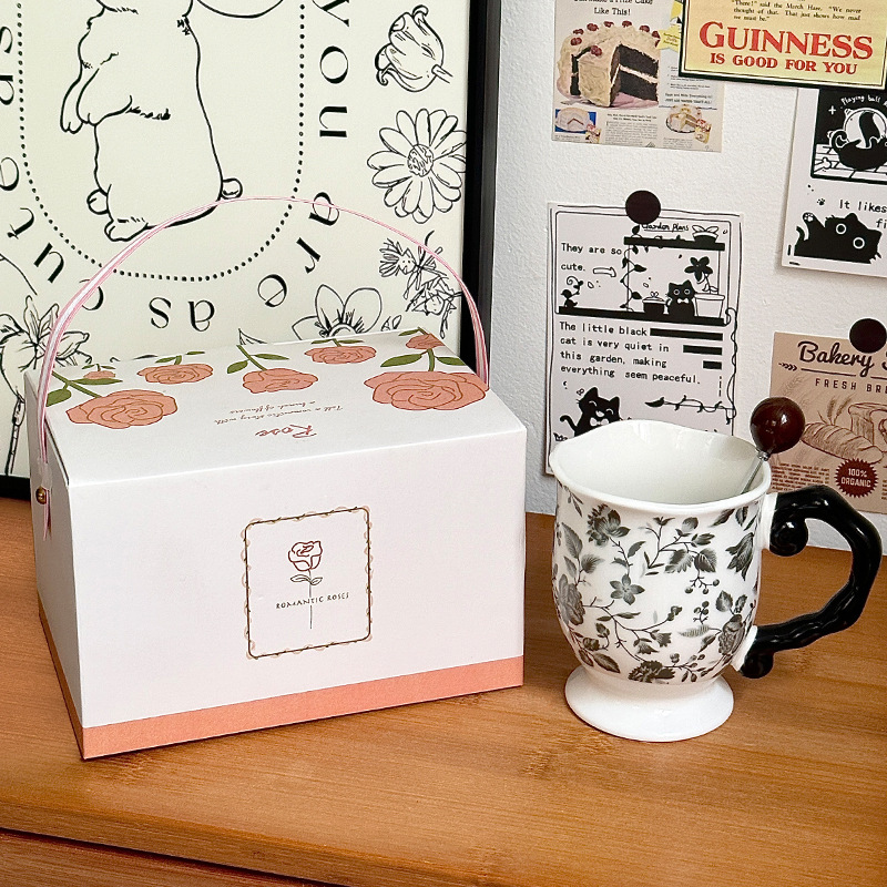 Taza vintage de cerámica con cuchara Taza de alto valor Taza de recuerdo Taza de café de oficina Taza de agua doméstica