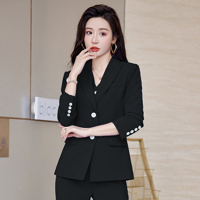职业装女套装2022秋冬新款韩版长袖红色西服套装面试销售工作服
