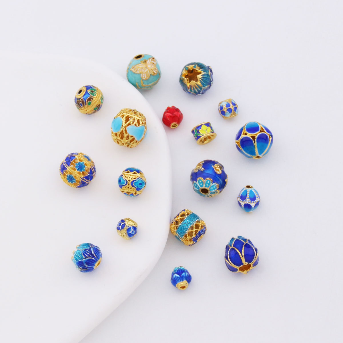 景泰蓝保色祥云莲花隔珠花托散珠手工diy饰品铜配件串珠手链项链