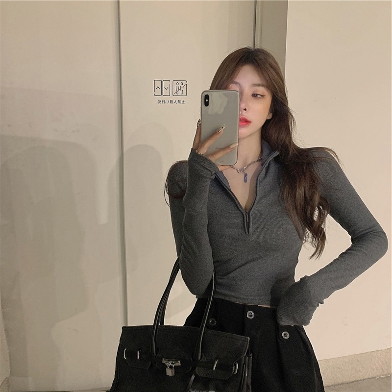 Short French Style Clavicle Sweet Cool Top Slim-fit Niche Inner Wear Early Autumn Design Sense Long Sleeve T-shirt Base Shirt Women's ins