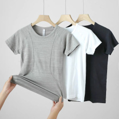 スポーツ半袖夏ランニング速乾tシャツ女性ガードルヨガ服上着プラティトレーニングトレーニングトレーニング服