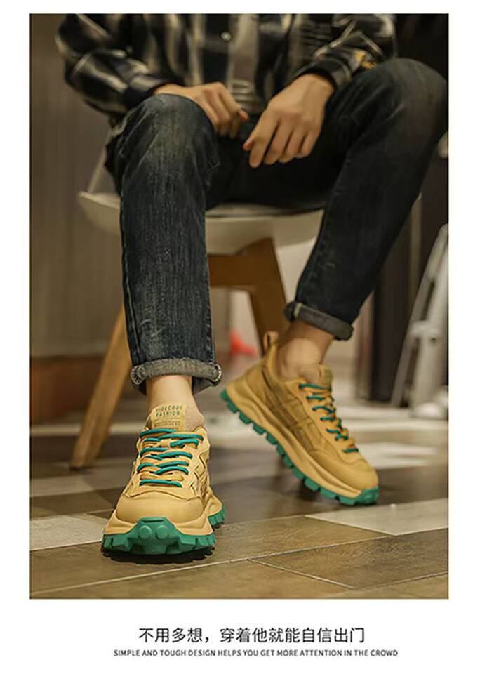 Giày sneaker nam da nhân tạo thoáng khí phong cách retro, đế dày tôn chiều cao, dây buộc phía trước — 3312 màu be, 3312 màu lúa mì chi tiết 11