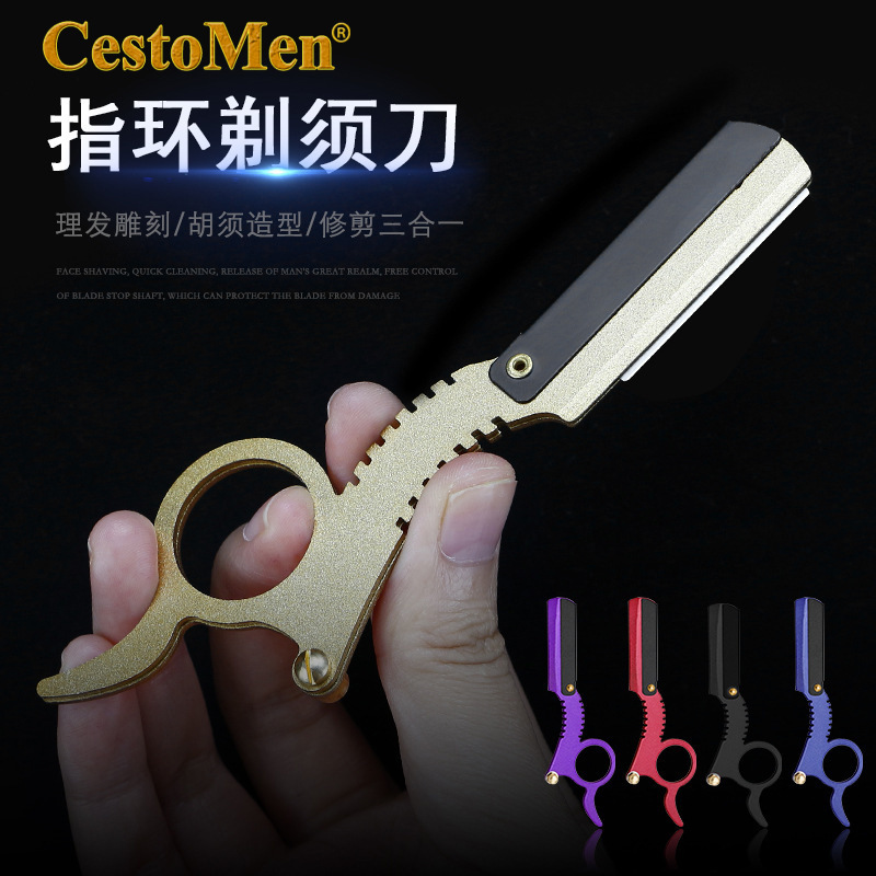 CestoMen old-fashioned manual ring razor Holder Men's face shaving eyebrow trimming stainless steel Shaver cross-border