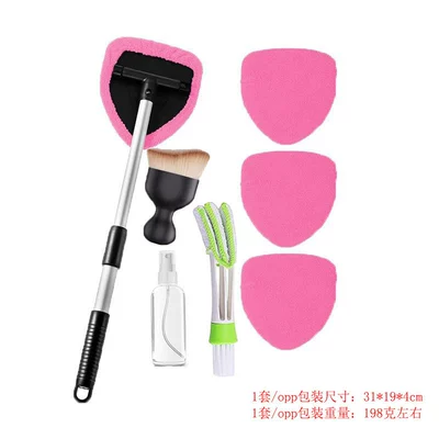 Brush, Defogging Window Wiper, Car – Car cleaning tools - combo-four-4-4-pink-fabric-covers-1-set-of-pentagonal-plastic-fittings-1-spray-bottle-1-air-conditioner-cleaning-brush-1-crevice-brush-pe-bag-packaging