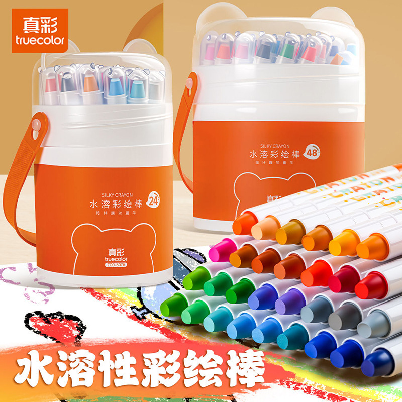 True Color Water-Soluble Crayons 48 Colors in a Barrel, Twistable Crayons, Safe for Kindergarten Children, Washable Oil Pastels Wholesale