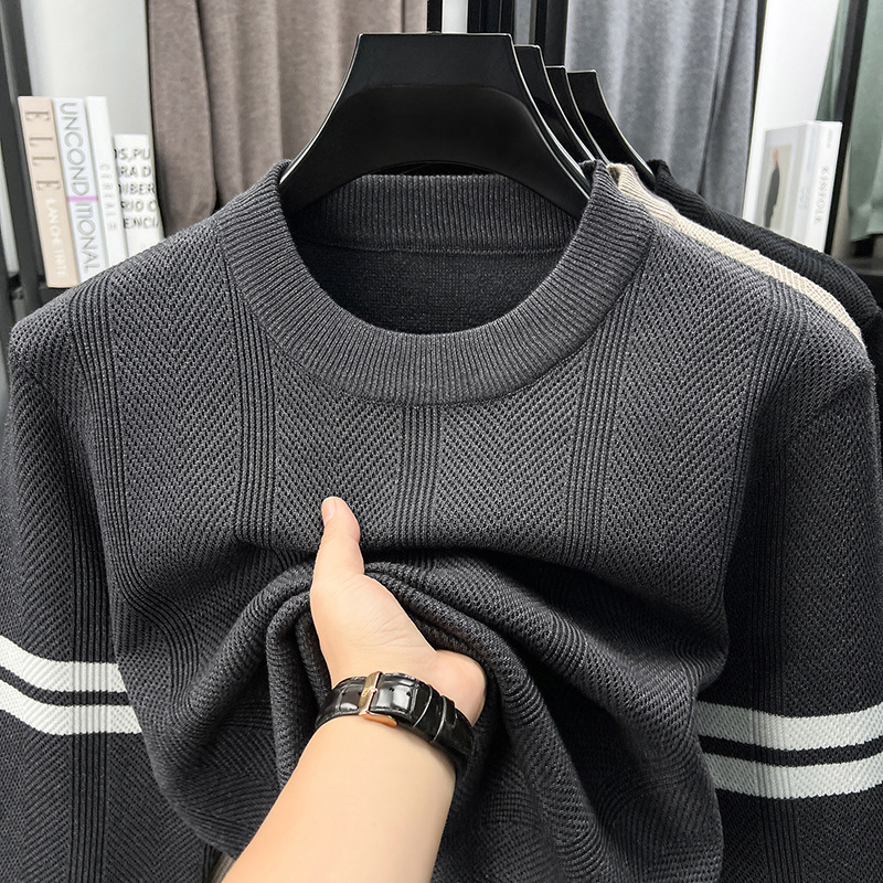 Thickened Men's Knitwear Jacquard Trendy Fashion Autumn and Winter New Warm Anti-Pilling Casual Light Luxury Sweater for Men
