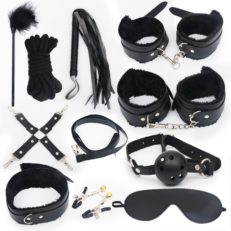 Sexy Sm Ten-Piece Set, Thick Plush Leather Role-Playing Bondage and Training Kit, Couple's Bedroom Fun Supplies