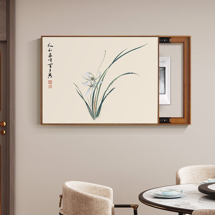 新しい中国風の張大千蘭メーターボックス装飾絵画パンチフリースイッチ配電ゲート信号ボックスブロック吊り絵画|undefined