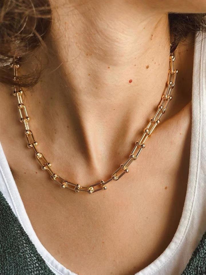 18K Real Gold Plated Plating Material Vintage Style Geometric Solid Color Titanium Steel Plating Bracelets Necklace