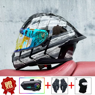 Motosiklet kaskı (dəbilqə), Helmet, New National Standard 3C Certification - gray-starlight-iridescent-blue-night-vision-compatible-y10-soft-microphone-includes-clear-lens-s