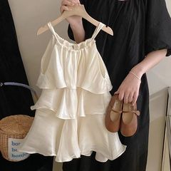 小女孩吊帶裙童裝2023夏季新款女童荷葉邊小清新女寶寶時尚裙子