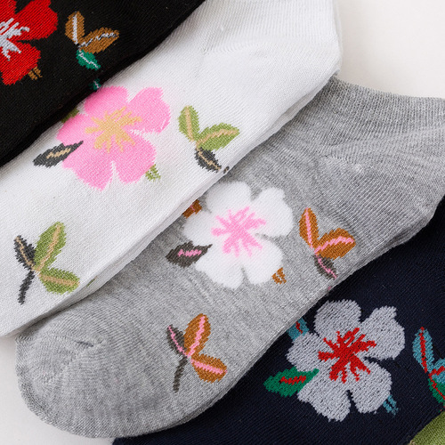 New Korean Namdaemun Spring and Autumn Flower Boat Socks for Women, Seasonal Socks, Low-Cut Flat Socks for Girls